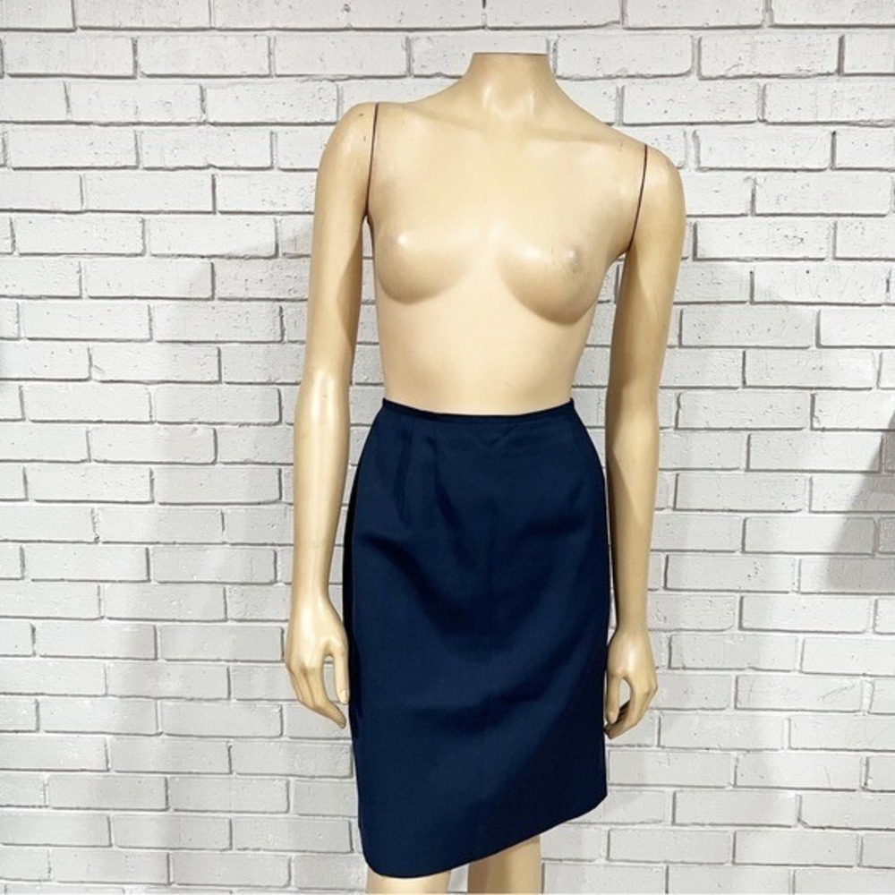 Jacqueline Ferrar Navy Blue Wool Blend‎ Pencil Skirt Size 14 Professional Career